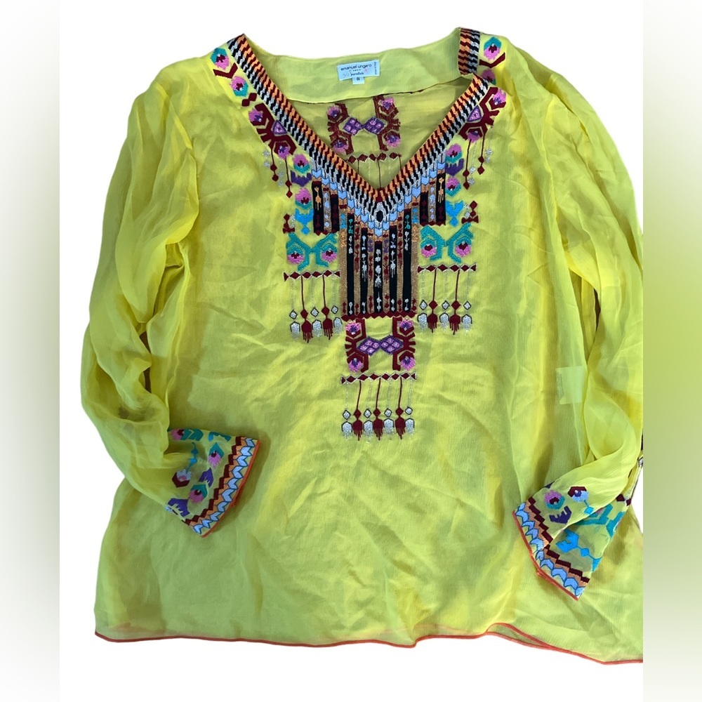 Emanuel Ungaro vintage  yellow/embroidered tunic, Sz 8